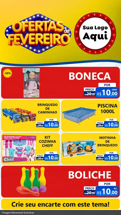Modelo de TV para TV Vertical com o tema Ofertas de Fevereiro para Brinquedos