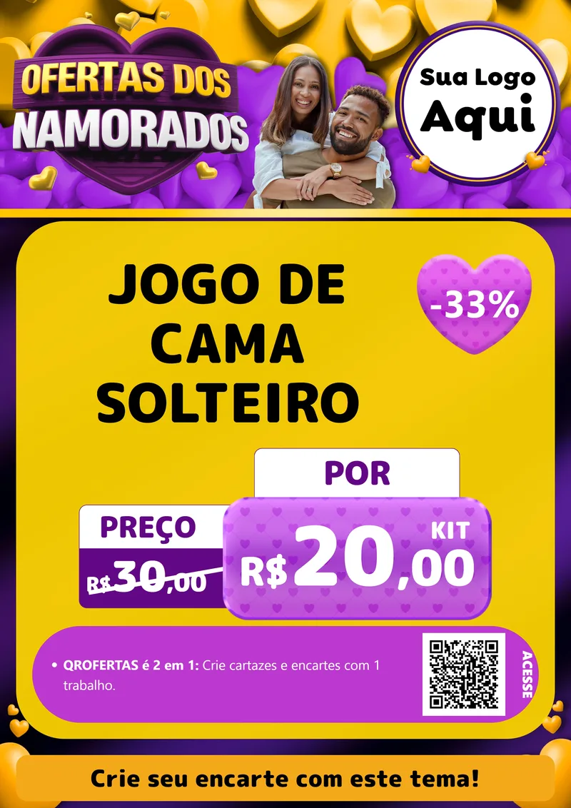 Modelo de Cartaz para Cartaz A4 Vertical com o tema Oferta Dos Namorados para Cama, Mesa e Banho