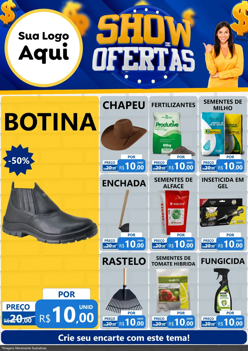 Modelo de Encarte para Encarte A4 Vertical com o tema Show de Ofertas para Agropecuária