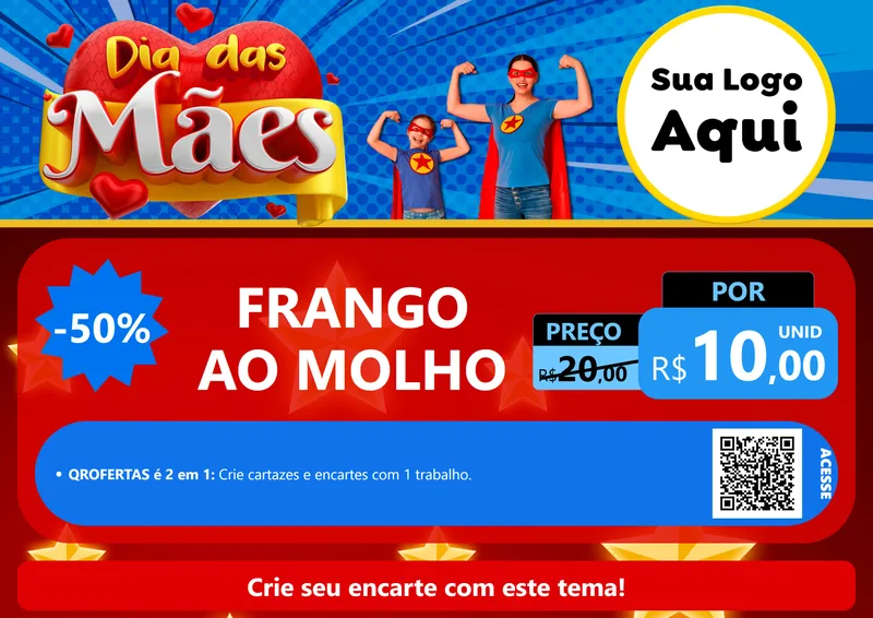 Modelo de Cartaz para Cartaz A4 Horizontal com o tema Dia das Mães para Restaurante