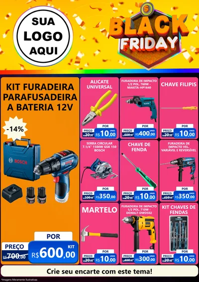 Modelo de Encarte para Encarte A4 Vertical com o tema Black Friday para Maquinas e Ferramentas