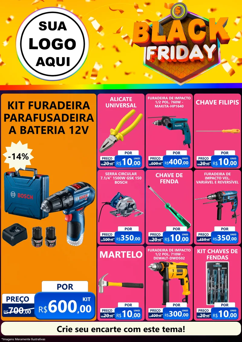 Modelo de Encarte para Encarte A4 Vertical com o tema Black Friday para Maquinas e Ferramentas