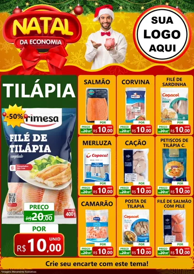Modelo de Encarte para Encarte A4 Vertical com o tema Natal da Economia para Peixaria