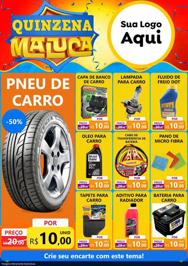Modelo de Encarte para Encarte A4 Vertical com o tema Quinzena Maluca para Auto peças