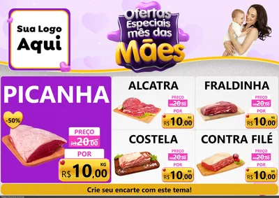 Modelo de Encarte para Encarte A4 Horizontal com o tema Ofertas Especiais - Mês das Mães para Açougue