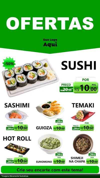 Modelo de Rede Social para Stories com o tema Ofertas Verde Cartaz para Comida japonesa