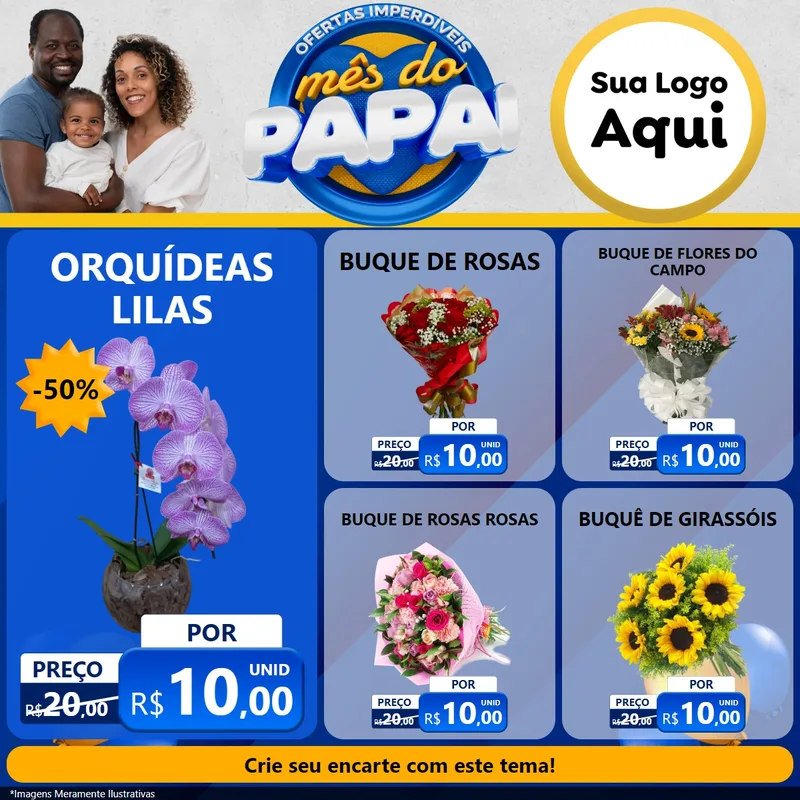 Modelo de Rede Social para Feed Facebook com o tema Ofertas Imperdíveis Mês Do Papai para Floricultura e jardim