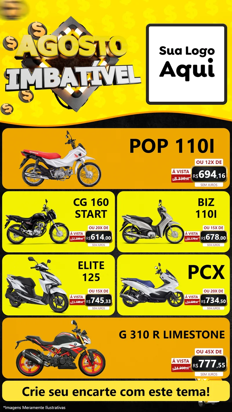 Modelo de TV para TV Vertical com o tema Agosto Imbatível para Concessionaria de Motos