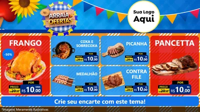 Modelo de TV para TV Horizontal com o tema Arraiá de Ofertas para Assados