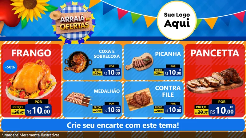 Modelo de TV para TV Horizontal com o tema Arraiá de Ofertas para Assados