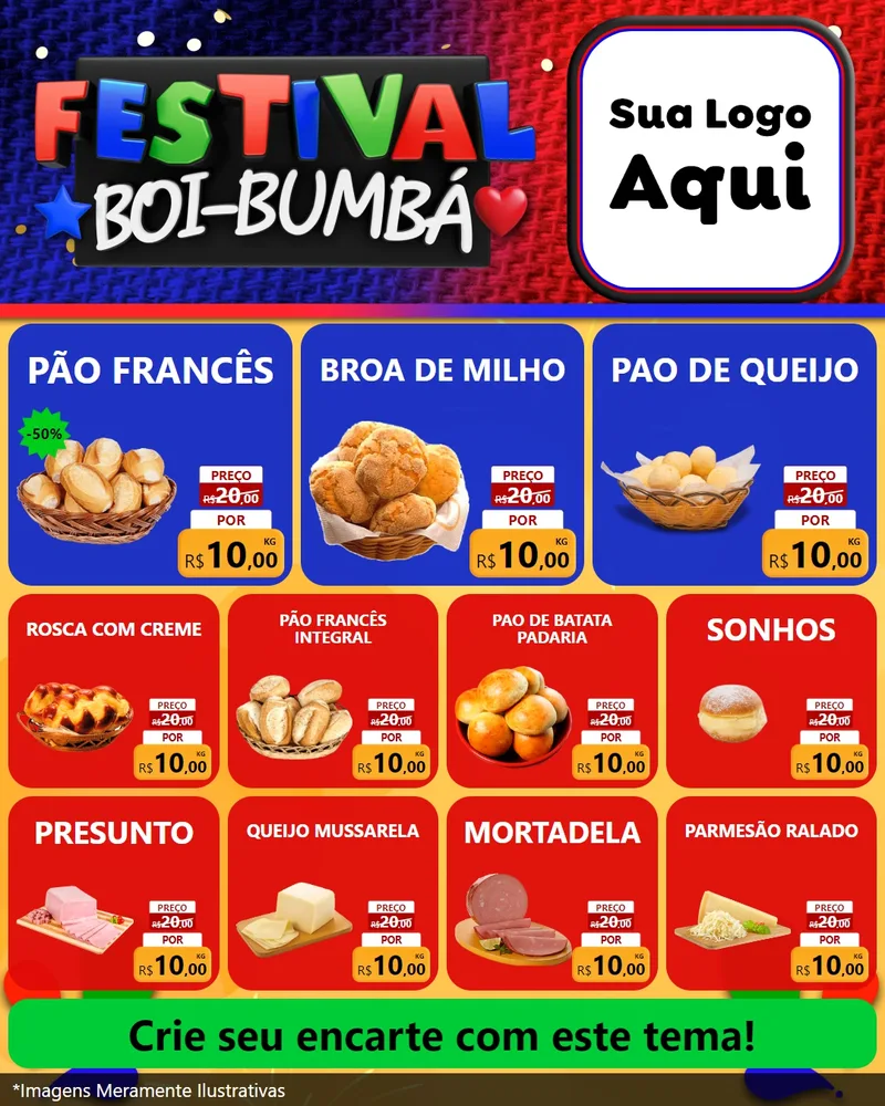 Modelo de Rede Social para Feed Instagram com o tema Festival Boi-Bumbá para Padaria