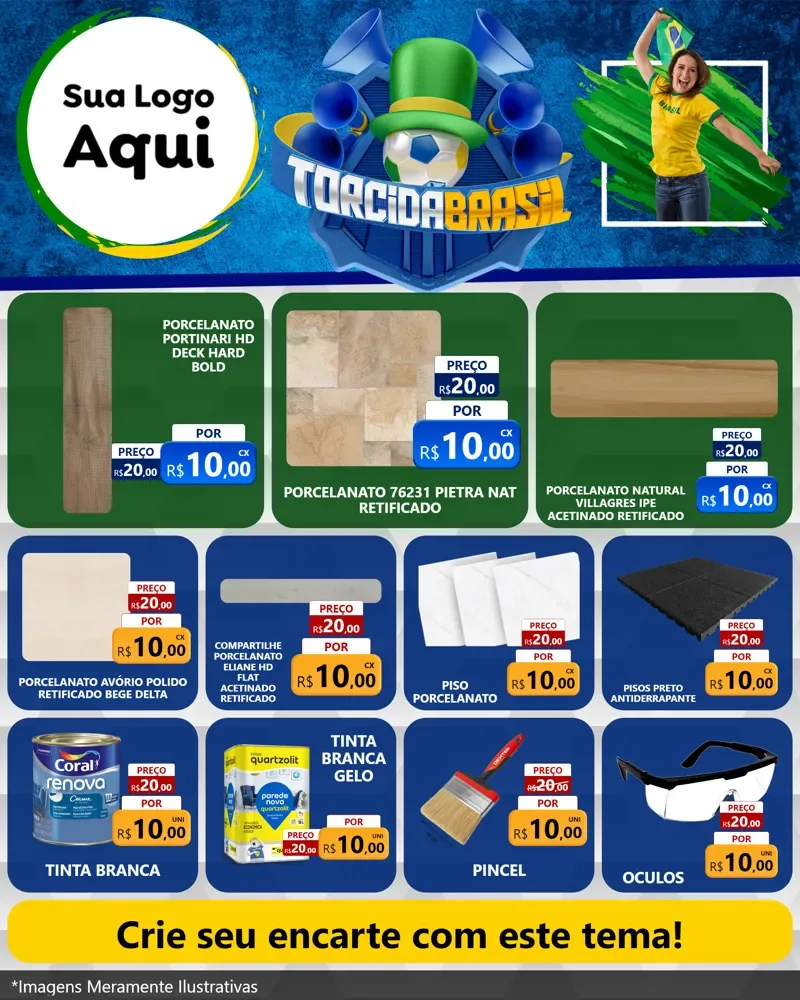 Modelo de Rede Social para Feed Instagram com o tema Torcida Brasil - Copa para Pisos e revestimentos