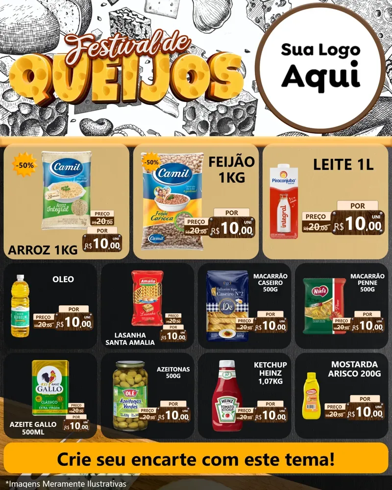 Modelo de Rede Social para Feed Instagram com o tema Festival de Queijos para Supermercado