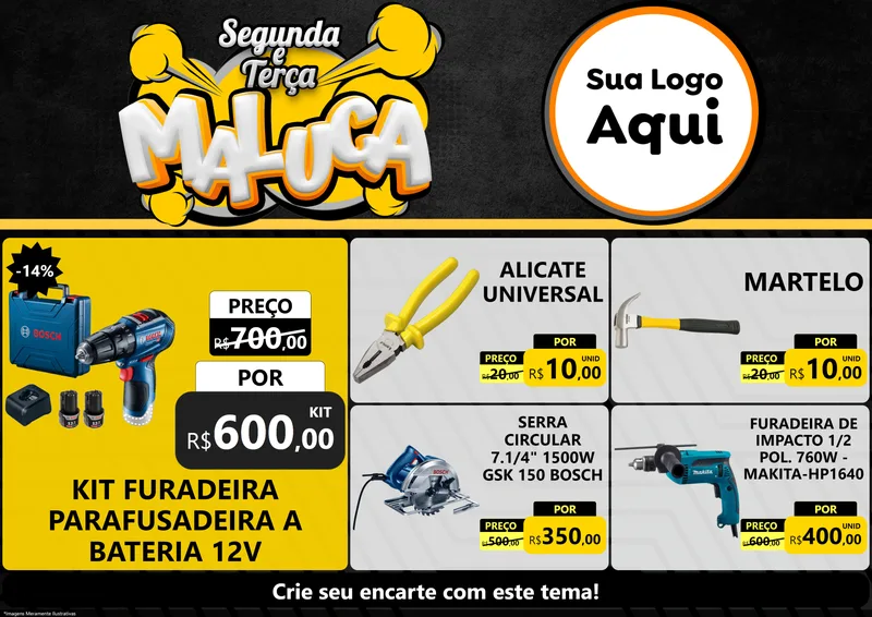 Modelo de Encarte para Encarte A4 Horizontal com o tema Segunda e Terça Maluca para Maquinas e Ferramentas