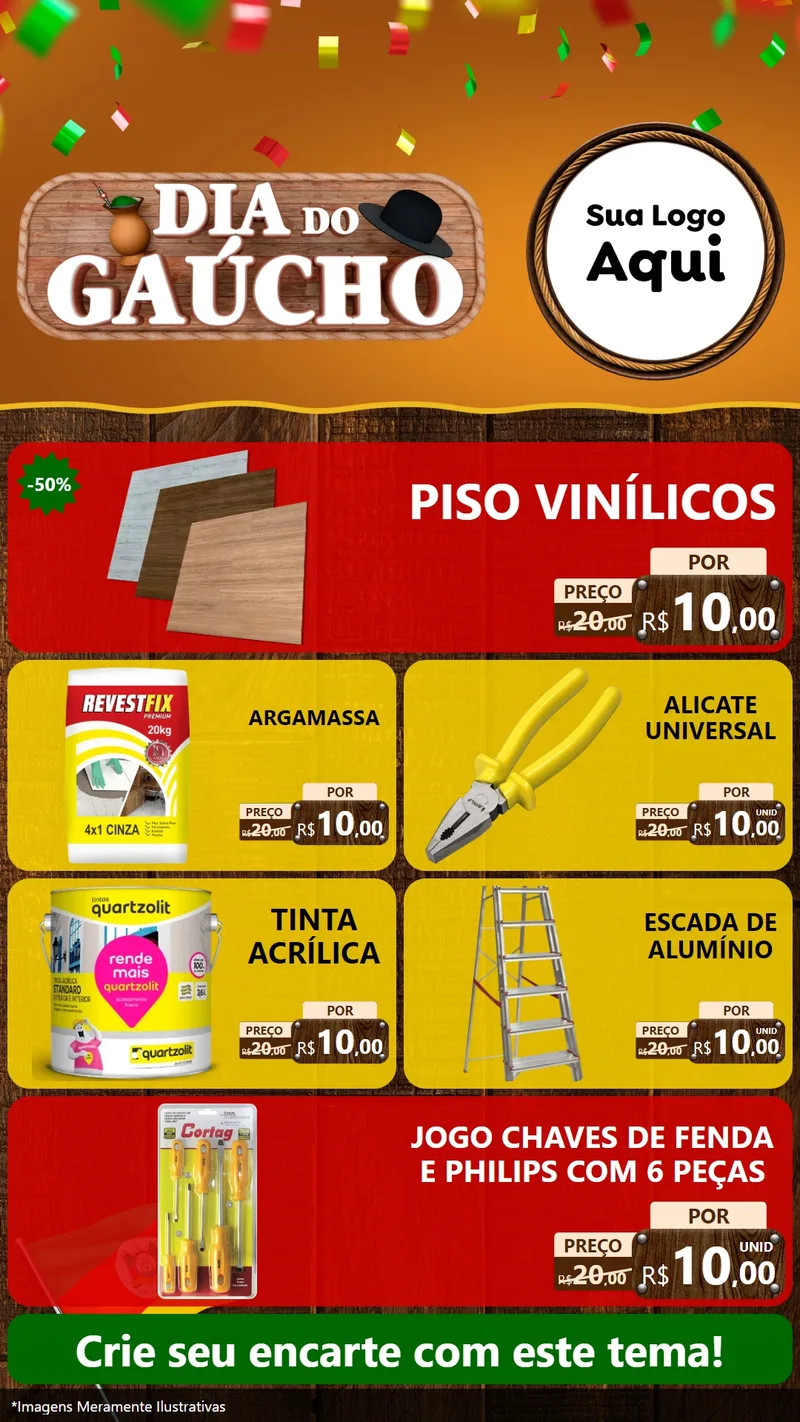 Modelo de TV para TV Vertical com o tema Dia do Gaúcho para Material para Construção