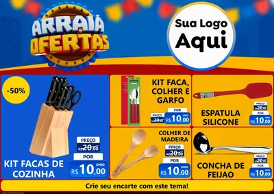 Modelo de Encarte para Encarte A4 Horizontal com o tema Arraiá de Ofertas - Junina para Utilidades Domésticas