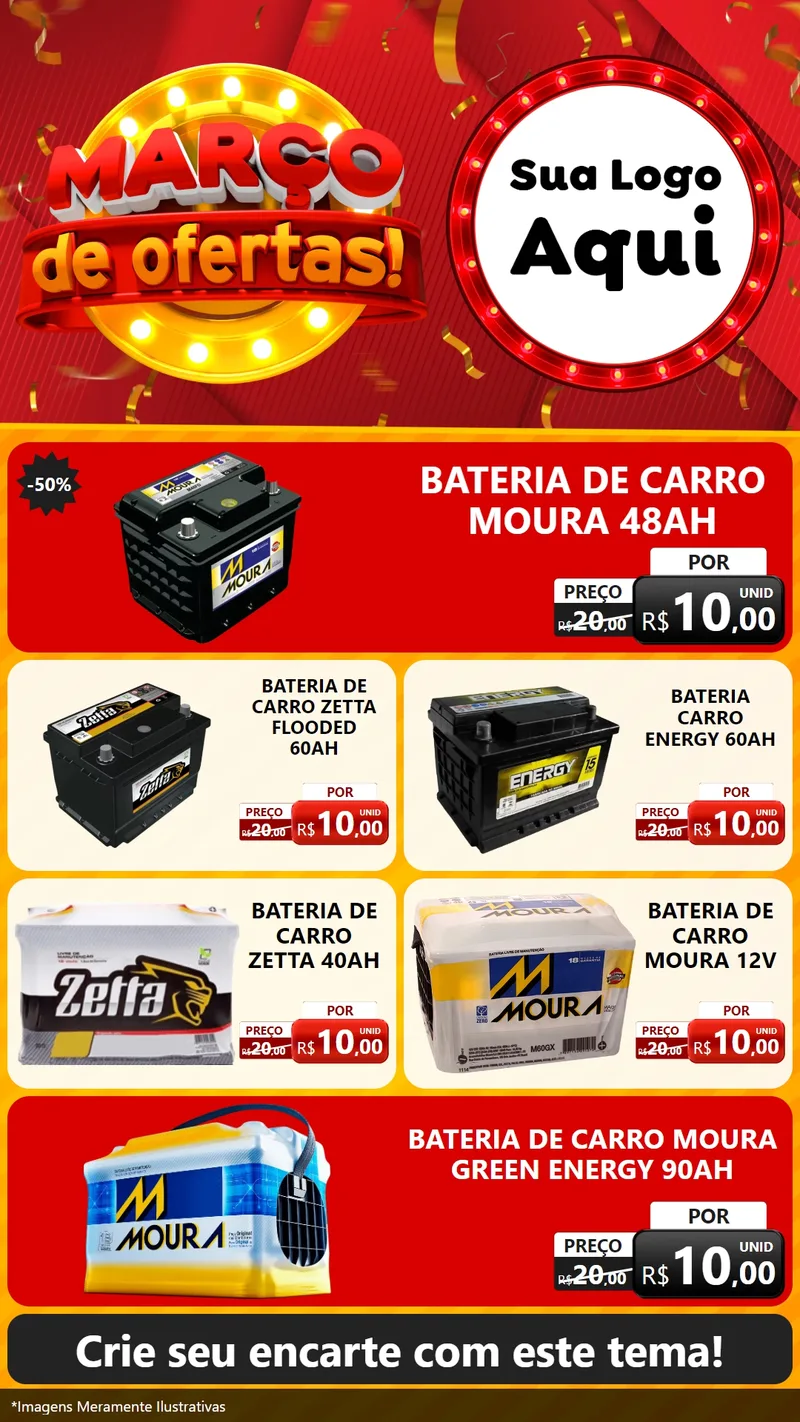Modelo de TV para TV Vertical com o tema Março de Ofertas! para Baterias Elétricas