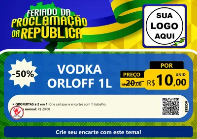Modelo de Cartaz para Cartaz A4 Horizontal com o tema Feriado da Proclamação da República para Distribuidora de bebidas
