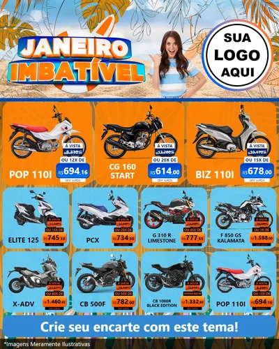 Modelo de Rede Social para Feed Instagram com o tema Janeiro Imbatível para Concessionaria de Motos