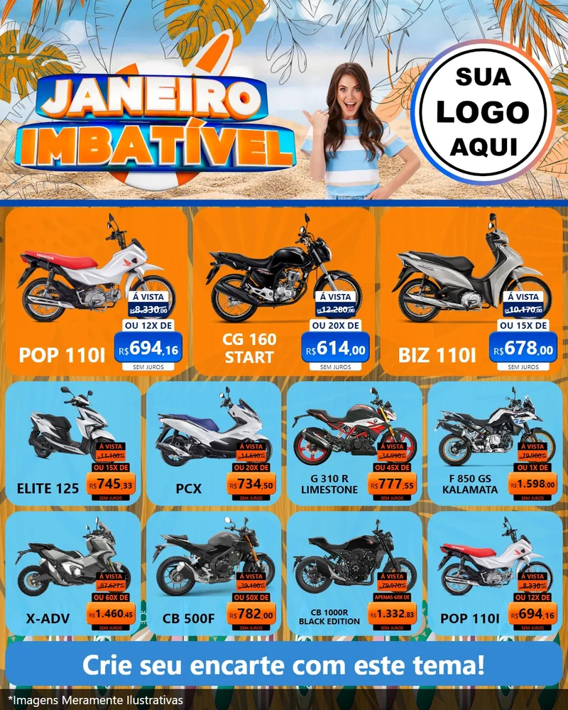 Modelo de Rede Social para Feed Instagram com o tema Janeiro Imbatível para Concessionaria de Motos