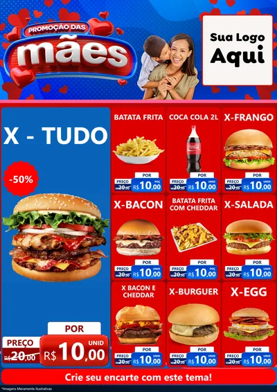 Modelo de Encarte para Encarte A4 Vertical com o tema Promoção das Mães para Hamburgueria