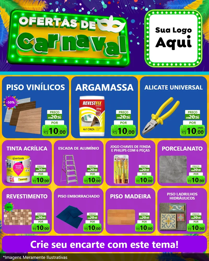 Modelo de Rede Social para Feed Instagram com o tema Ofertas de Carnaval para Material para Construção
