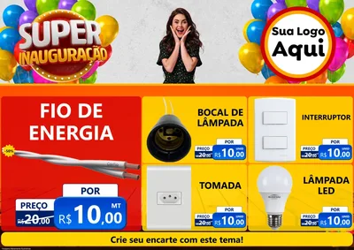 Modelo de Encarte para Encarte A4 Horizontal com o tema Super Inauguração para Materiais Elétricos