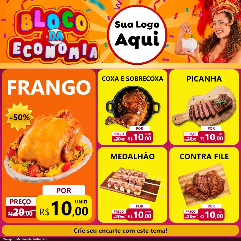 Modelo de Rede Social para Feed Facebook com o tema Bloco da Economia para Assados