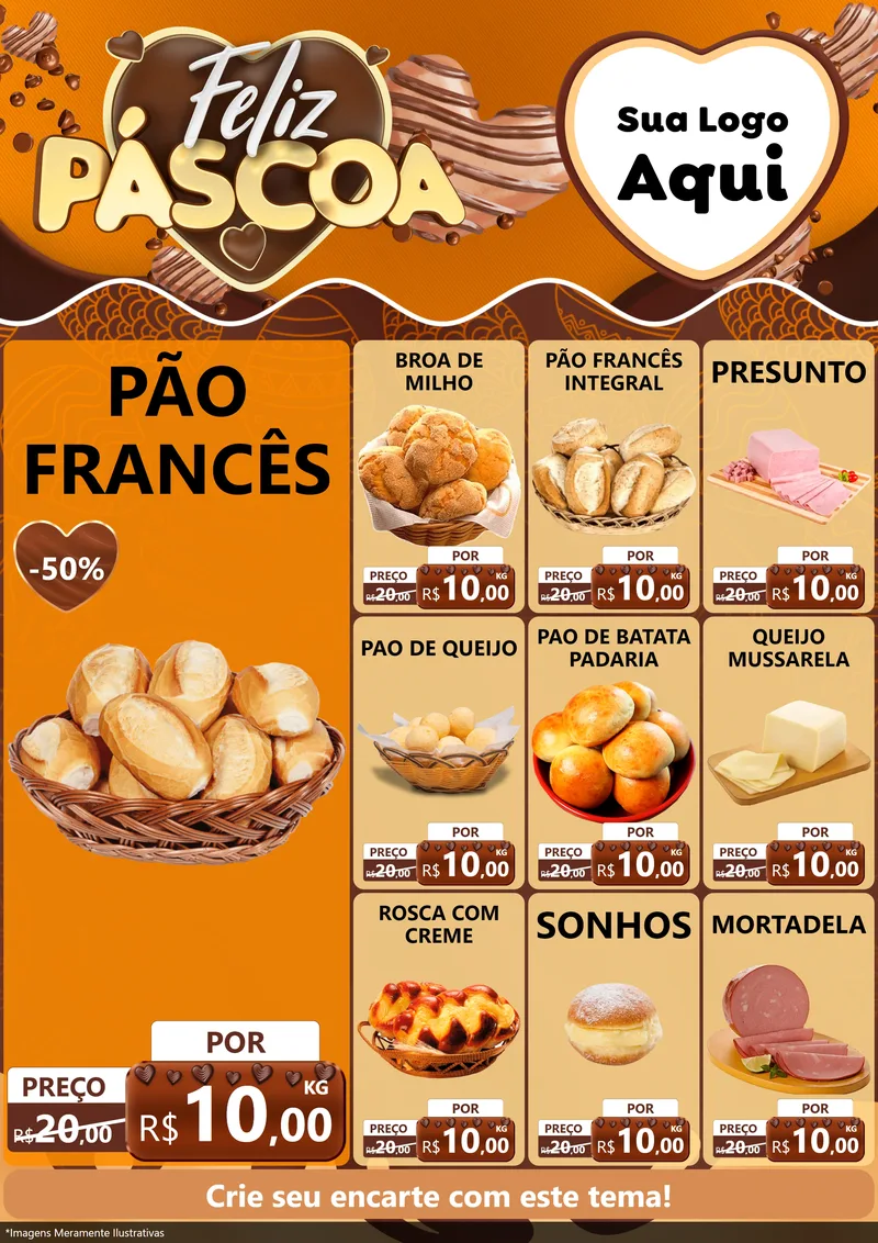 Modelo de Encarte para Encarte A4 Vertical com o tema Feliz Páscoa para Padaria