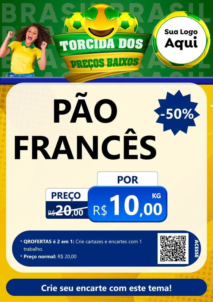 Modelo de Cartaz para Cartaz A4 Vertical com o tema Torcida dos Preços Baixos - Copa para Padaria