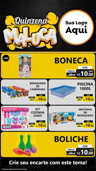 Modelo de TV para TV Vertical com o tema Quinzena Maluca para Brinquedos
