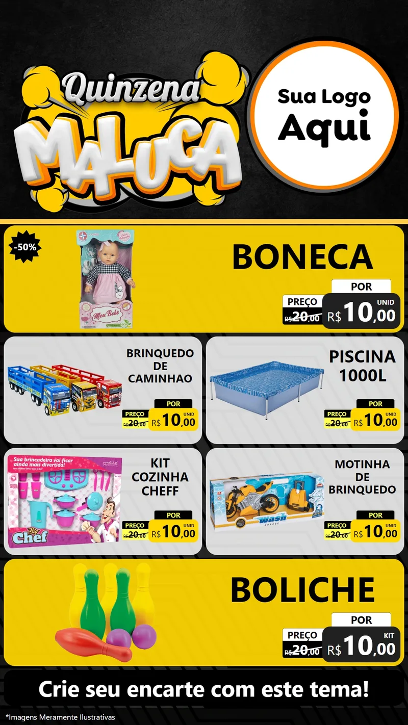 Modelo de TV para TV Vertical com o tema Quinzena Maluca para Brinquedos