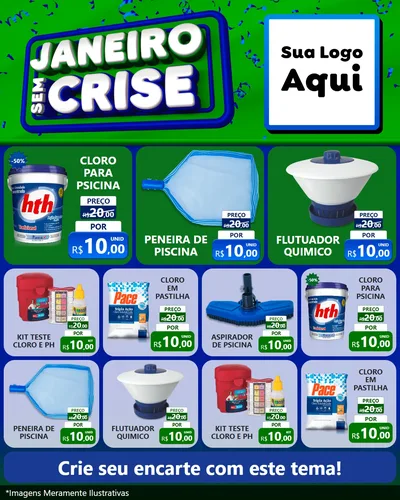 Modelo de Rede Social para Feed Instagram com o tema Janeiro Sem Crise para Produtos para Piscina