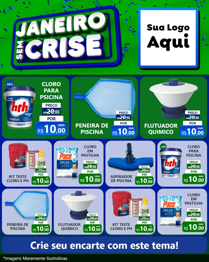 Modelo de Rede Social para Feed Instagram com o tema Janeiro Sem Crise para Produtos para Piscina
