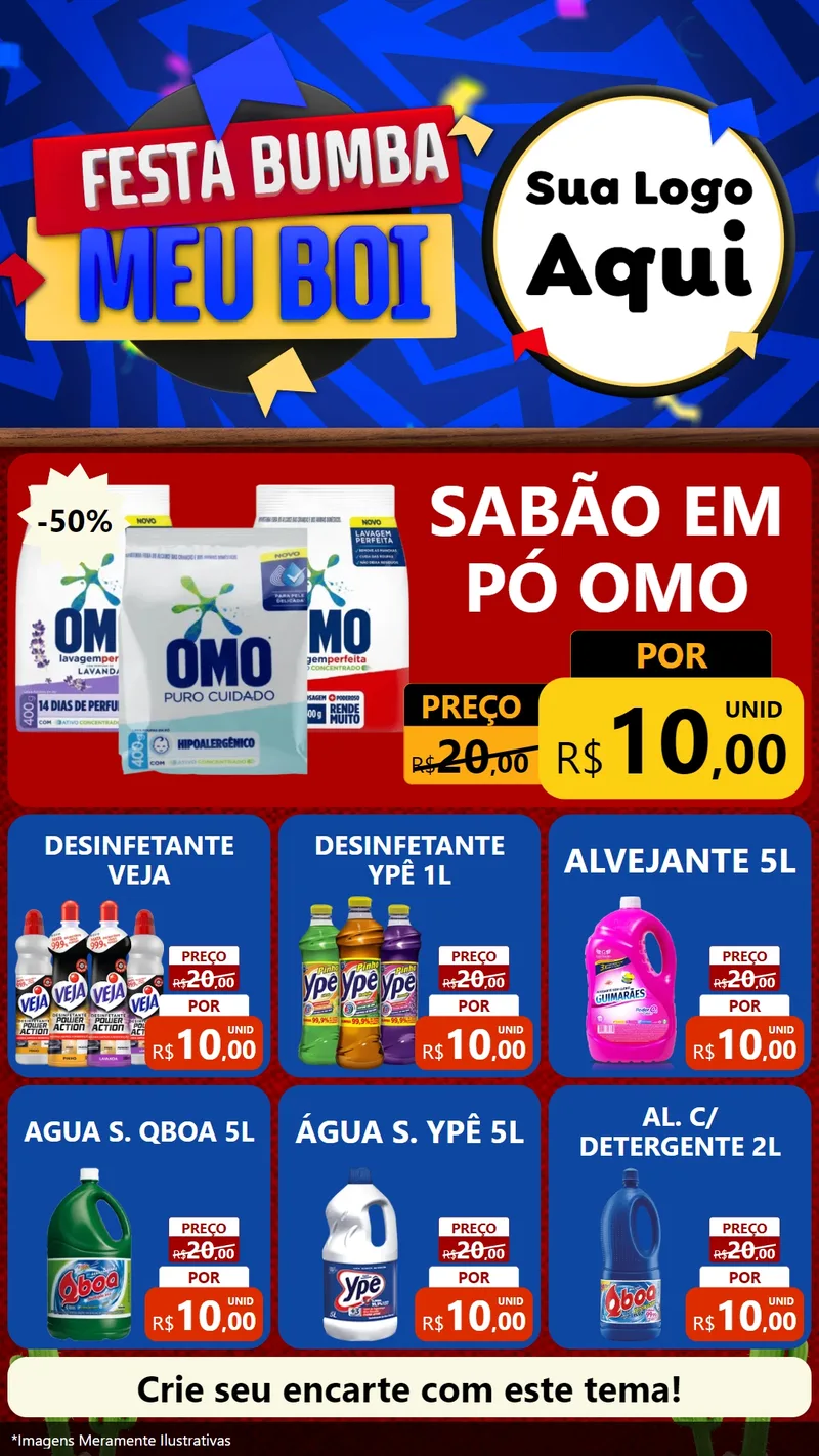 Modelo de Rede Social para Stories com o tema Festa Bumba meu Boi para Produtos de Limpeza