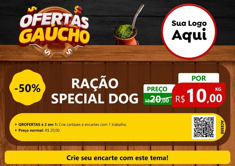 Modelo de Cartaz para Cartaz A4 Horizontal com o tema Ofertas Dia do Gaúcho para Pet Shop