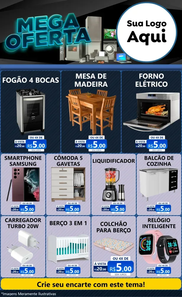 Modelo de Encarte para Encarte Grande com o tema Mega Oferta - Eletro para Móveis e Eletro