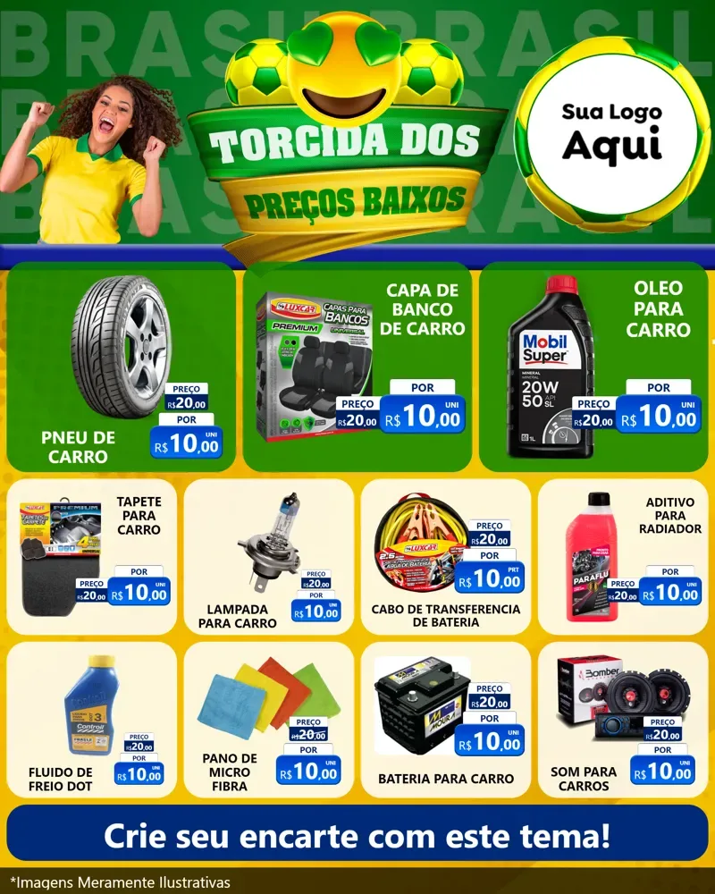 Modelo de Rede Social para Feed Instagram com o tema Torcida dos Preços Baixos - Copa para Auto peças