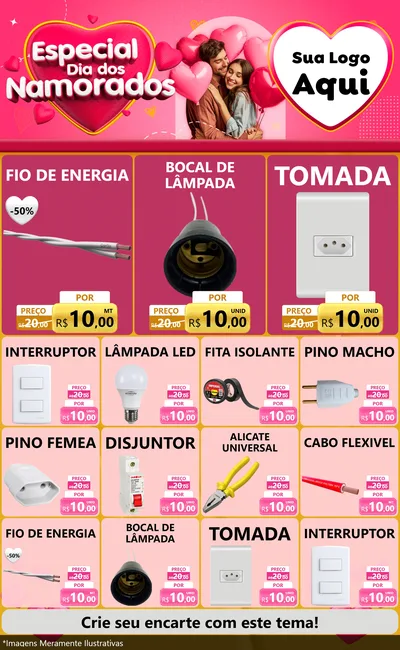 Modelo de Encarte para Encarte Grande com o tema Especial Dia dos Namorados para Materiais Elétricos