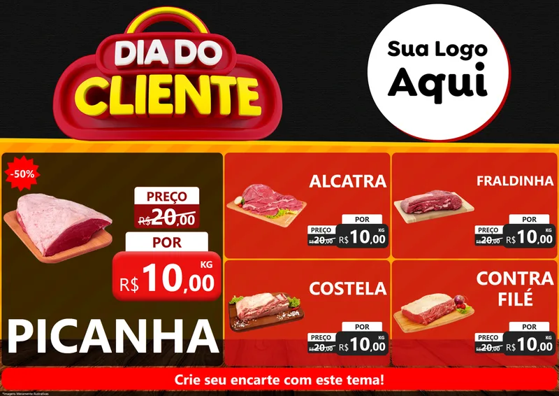Modelo de Encarte para Encarte A4 Horizontal com o tema Dia do Cliente para Açougue