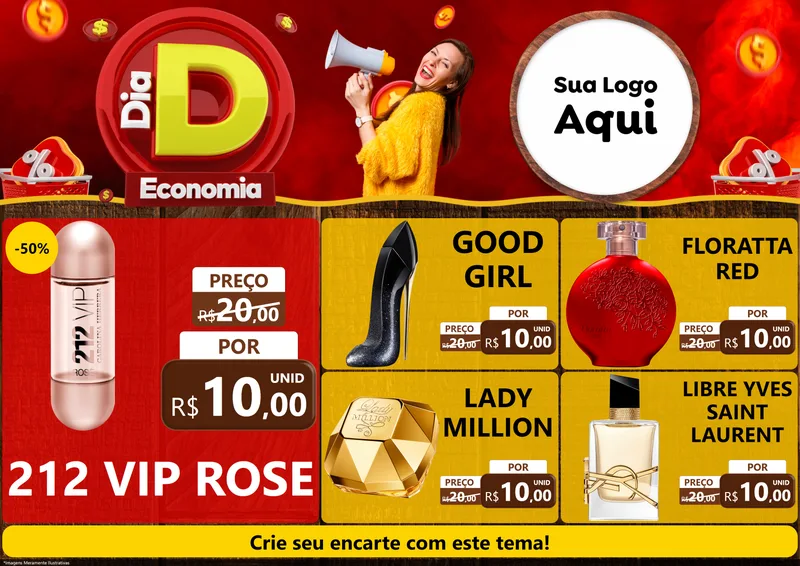 Modelo de Encarte para Encarte A4 Horizontal com o tema Dia D Economia para Perfumes