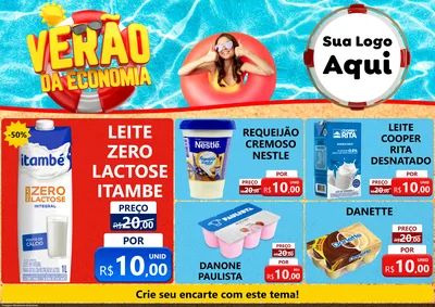 Modelo de Encarte para Encarte A4 Horizontal com o tema Verão da Economia para Frios e Laticínios