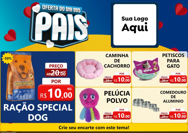 Modelo de Encarte para Encarte A4 Horizontal com o tema Oferta Do Dia Dos Pais para Pet Shop