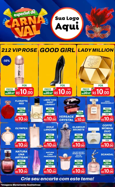 Modelo de Encarte para Encarte Grande com o tema Especial de Carnaval para Perfumes