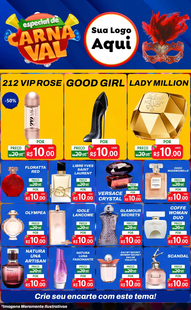 Modelo de Encarte para Encarte Grande com o tema Especial de Carnaval para Perfumes