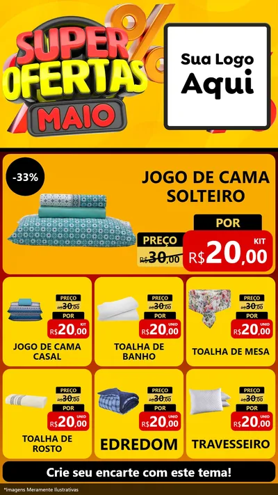 Modelo de Rede Social para Stories com o tema Super Ofertas Maio para Cama, Mesa e Banho