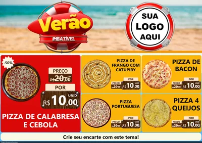 Modelo de Encarte para Encarte A4 Horizontal com o tema Verão Imbatível para Pizzaria