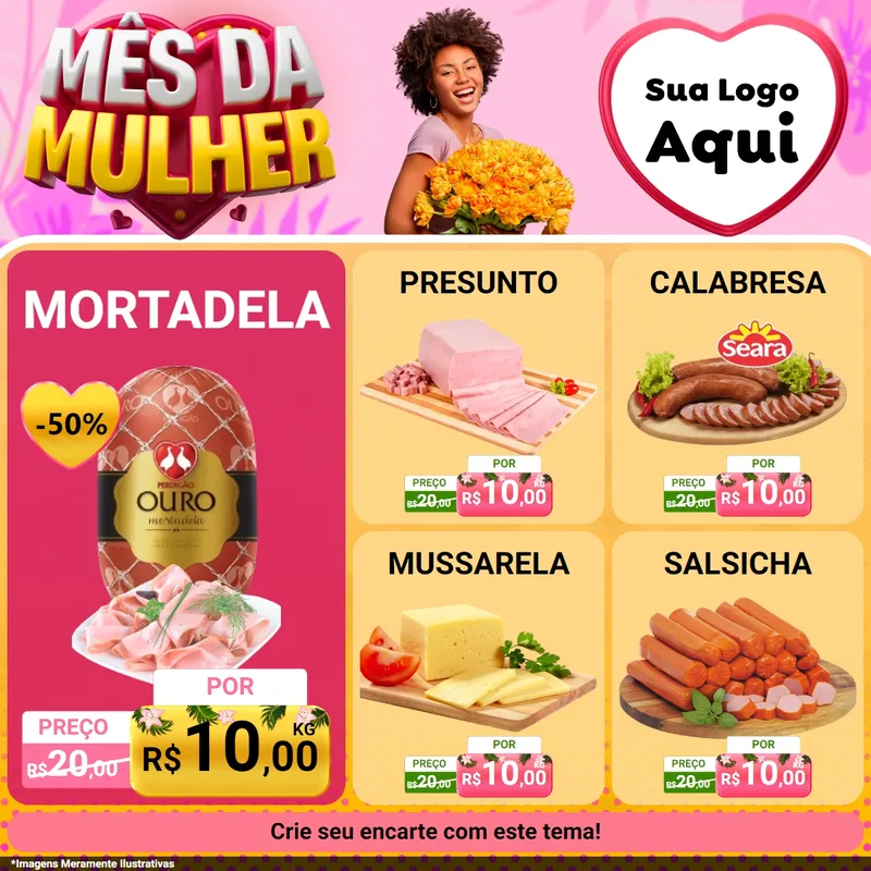 Modelo de Rede Social para Feed Facebook com o tema Mês da Mulher para Frios e Laticínios