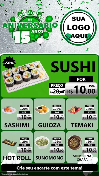 Modelo de Rede Social para Stories com o tema Promoção de Aniversário - 15 Anos para Comida japonesa