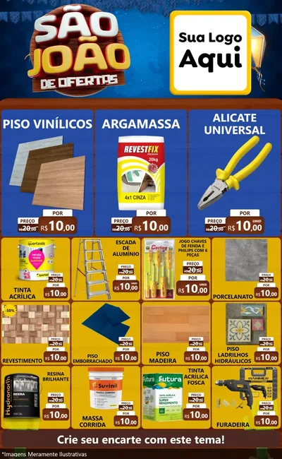 Modelo de Encarte para Encarte Grande com o tema São João Ofertas Imbatíveis! - Junina para Material para Construção